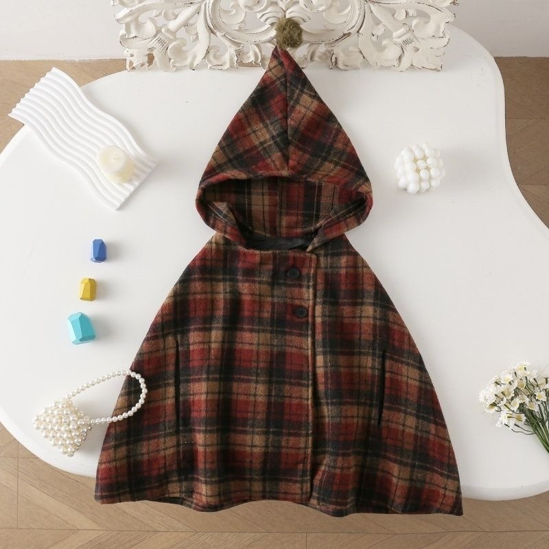Baby Clothing Winter - Cape à carreaux pour filles, manteau